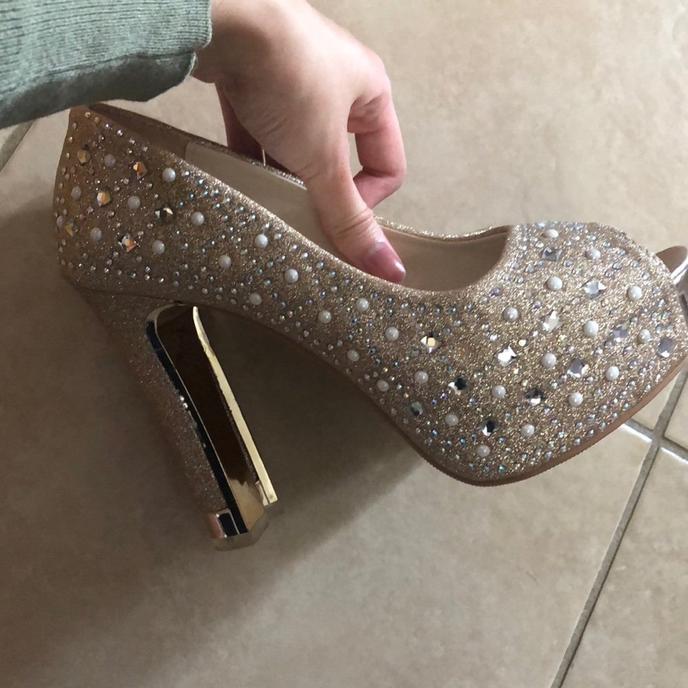 Gold Heels with Rhinestones - Picture 3 of 3